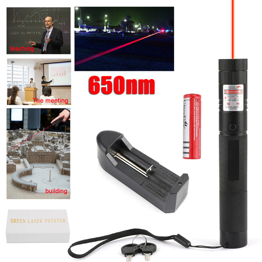 200 Miles 650nm Red Laser Pointer Pen Visible Beam Light Lazer + 18650 + Charger