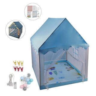 Assembly Tent with Metal Frame Portable Children’s Playhouse with Carry Bag Blue Mesh Window Optional Star Lights & Mat Kids Indoor Play Tent for Boys & Girls