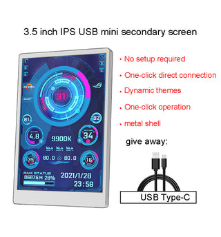 3.5" IPS USB Screen AIDA64 PC CPU RAM HDD Data Monitor Type-C Sub Screen White