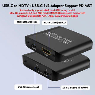 4K60TYPE-C to HDMI+TYPE-C Adapter Support Different Same Display Splitter MST/PD