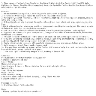 4-Step Folding Step Ladder for Home - Lightweight with Wide Anti-Slip Pedal