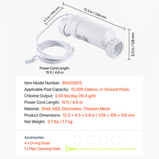 Salt Chlorine Generator 20CELL-15/89420001 40,000 Gallons For Swimming Pool