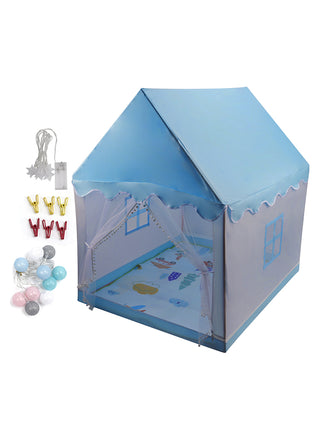 Assembly Tent with Metal Frame Portable Children’s Playhouse with Carry Bag Blue Mesh Window Optional Star Lights & Mat Kids Indoor Play Tent for Boys & Girls