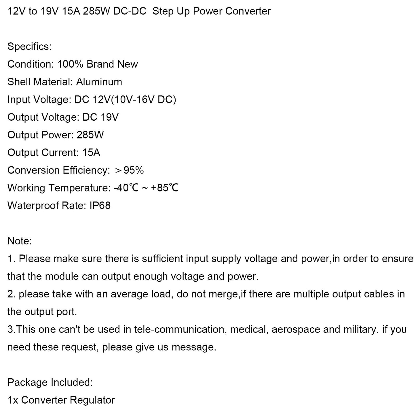 12V to 19V 15A 285W DC-DC Boost Step Up Power Converter Voltage Regulator Module