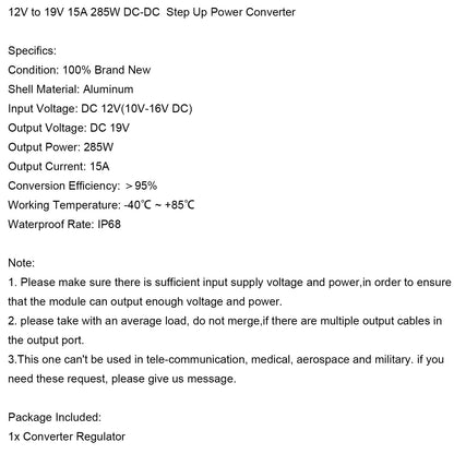 12V to 19V 15A 285W DC-DC Boost Step Up Power Converter Voltage Regulator Module