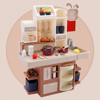 Kids Kitchen Play Set-Interactive Mist & Light Kitchen with Water Circulation Perfect Gift for Boys & Girls Ages 3+ (Red)