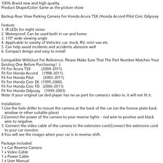 Reversing Backup Rear View Parking Camera IP67 Waterproof HD CCD For Honda Acura TSX Accord Pilot Civic