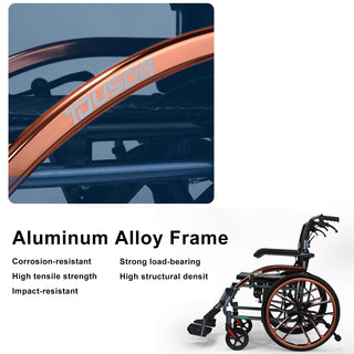 Easy-to-Fold Adjustable Footrests and Eco-Friendly Oxford Fabric Seat – Lightweight Hand-Push Aluminum Alloy Frame Wheelchair with Magnesium Alloy Wheels and Comfortable for Travel