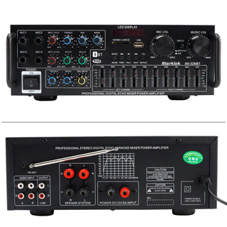 2500W Peak Stereo HiFi Power Amplifier Bluetooth5.4 FM USB EQ Mixer for Car Home