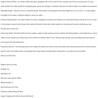 Topteng Lightweight Foldable Rollator Walker with Seat & Adjustable Height