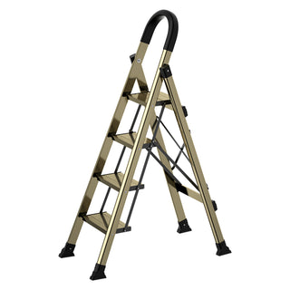 330lb Capacity Portable Folding Step Stool with Anti-Slip Sturdy and Wide Pedal Gold Multi-Use Aluminum Stepladder for Home Kitchen Office 4 Step Ladder
