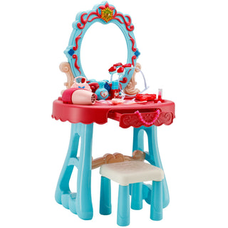 Toddler Makeup Table with Mirror and Chair Kids Vanity Set with Blowdryer for 3+