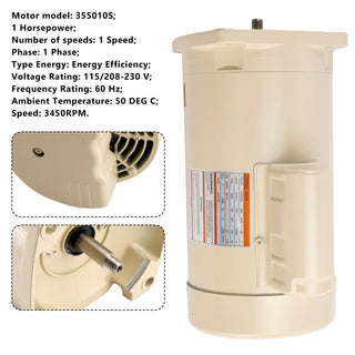355010S 071314S Almond 1HP Pool Pump Motor Replacemet for Pentair Whisperflo