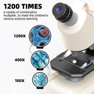 Handheld Microscope LED 100X-1200X Magnification Science Toys Kit For Kid White