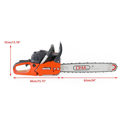 Wal 24" 68CC Gasoline Chainsaw Cutting Wood GasChain Saw