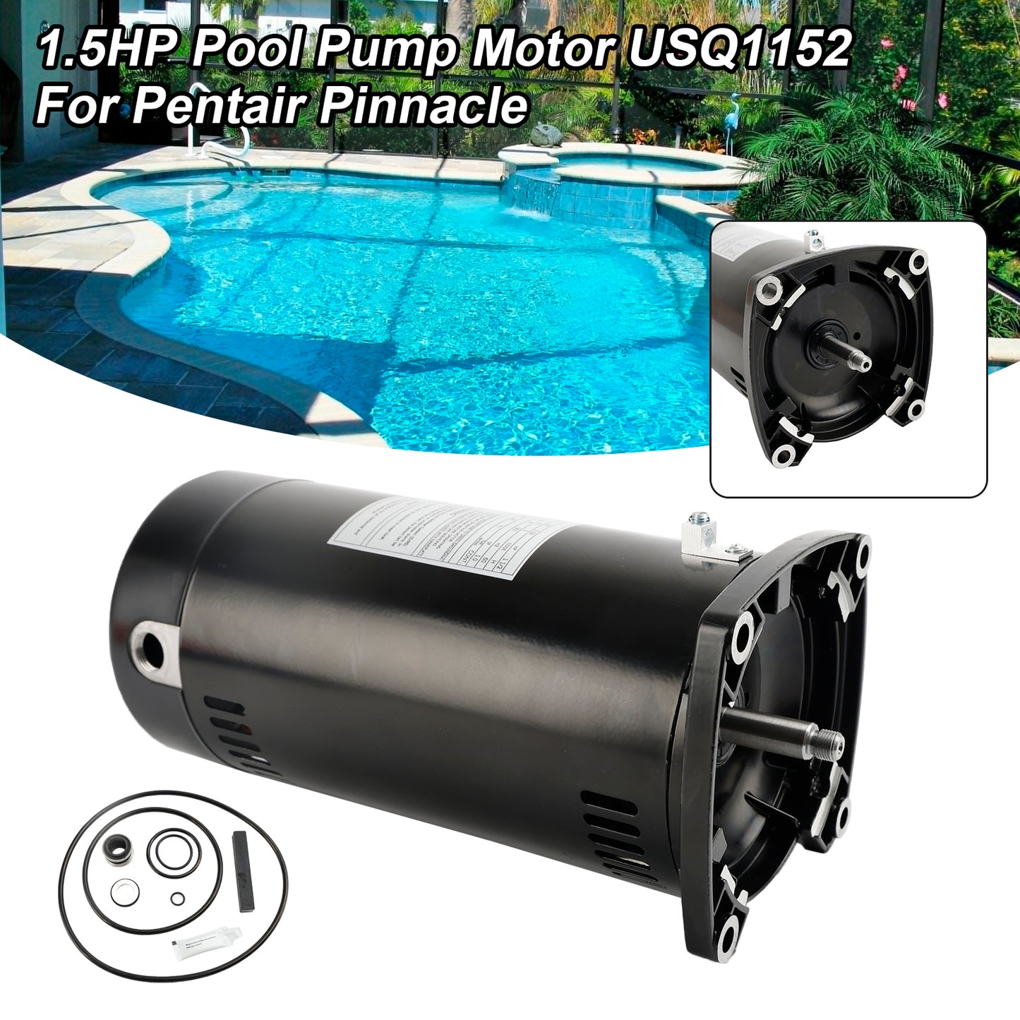 USQ1152 1.5HP Square Flange Pool Pump Motor and Seal Kit For Pentair Pinnacle