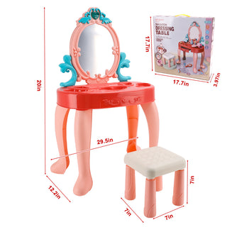 Toddler Makeup Table with Mirror and Chair Kids Vanity Set with Blowdryer for 3+