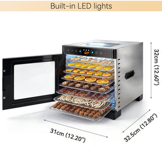 Food Dehydrator Dual-layer Body Electric Food Dryer with Top Clear Glass Viewing Window 304 Trays Household Dehydrator for Fruits Jerky Herbs & Dog Treats Veggies Adjustable Temp
