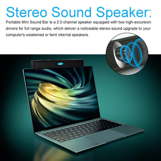 USB Power Computer Speakers Stereo Sound Bar With Clip for Desktop Laptop Black