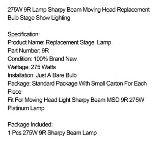 275W 9R Lamp Sharpy Beam Moving Head Replacement Bulb Stage Show Lighting