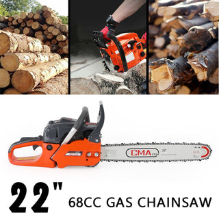 22 inches 68CC Gasoline Chainsaw Cutting Wood Gas Sawing Aluminum Crankcase Chain Saw