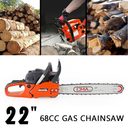 22 inches 68CC Gasoline Chainsaw Cutting Wood Gas Sawing Aluminum Crankcase Chain Saw