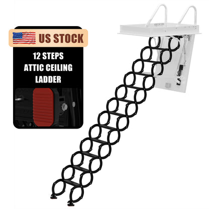 12 Steps Black Loft Wall Folding Pulldown Attic Ceiling Ladder Stairs 39.4*27.6"