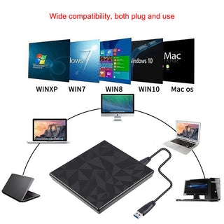 Usb 3.0 Type-C External Dvd Rw Cd Drive Burner Big Drill Face For Laptop Pc Blk