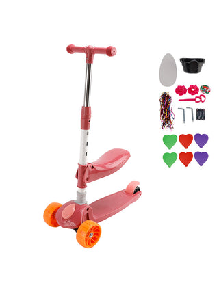 2-in-1 Pink Kids Scooter – Folding Seat, LED Light-Up Wheels, Adjustable Height