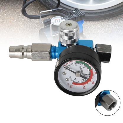 Blue Mini Air Regulator Valve Tool 1/4" Pressure Switch Gauge For Paint Gun Generic