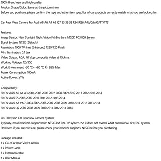 Car Reverse Backup Camera for A8 A6 A4 A3 Q7 S5 S6 S8 RS4 RS6 A4L/Q5/A5/TT TTS