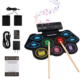 Hand Roll Drum Set 9-Pad Drum Built-in Stereo Speakers Foot Pedal Birthday Gift