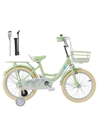 18" Child Bicycle Girls Bike with auxiliary wheels & Rack & Basket Green