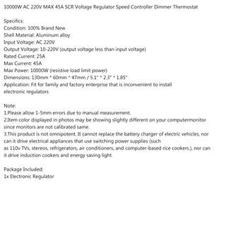 AC 220V 10000W SCR Motor Speed Controller Volt Regulator Dimmer Thermostat