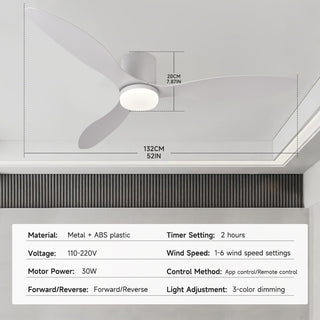 52" 3 Blade LED Indoor Ceiling Fan with Remote Control