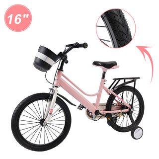 16" Kids Bike for Boys and Girls with auxiliary wheels & Rack Pink