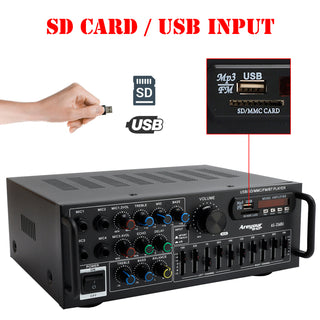 Bluetooth 5.0 HiFi Sunbuck 2000W Stereo Power Amplifier Karaoke FM USB SD AUX