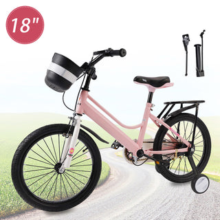18" Kids Bike for Boys and Girls with auxiliary wheels & Rack Pink