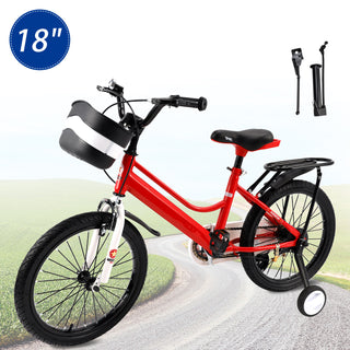18" Kids Bike for Boys and Girls with auxiliary wheels & Rack Red