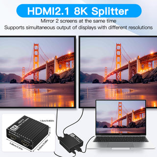 8K HDMI 1 to 2 Splitter HD2.1 8K60hz/4K120/1080P240hz EDID Mirroring Two Screens
