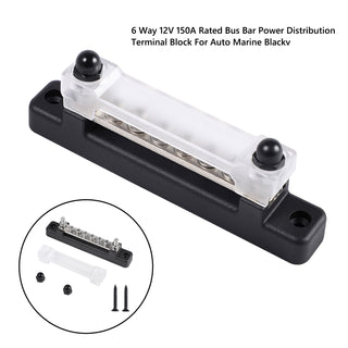 6 Way Blade Fuse Box Block Auto Marine Boat Holder Cover 12V Bus Bar Kit Black