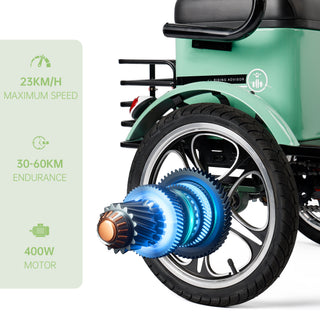 3 Wheel E-Trike Folding w/ Rear Seat Adult 400W 48V 12A Green