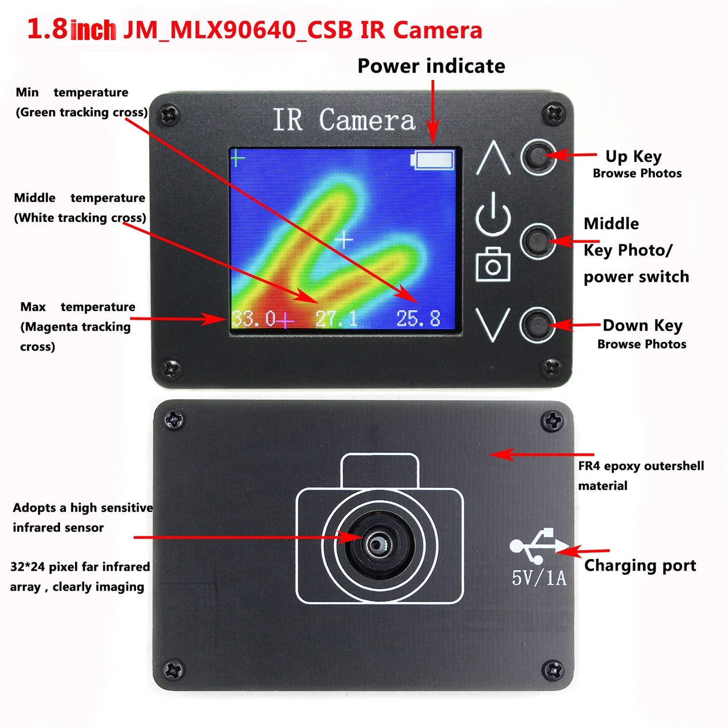 MLX90640 32x24 Digital Infrared Thermal Imager Thermal Imager W/1.8" TFT Display Generic