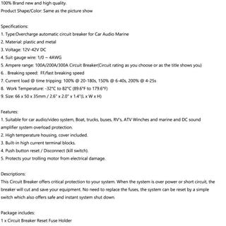 Insurance Reset Breaker 200A Circuit Protection Car Fuse Marine Audio Block