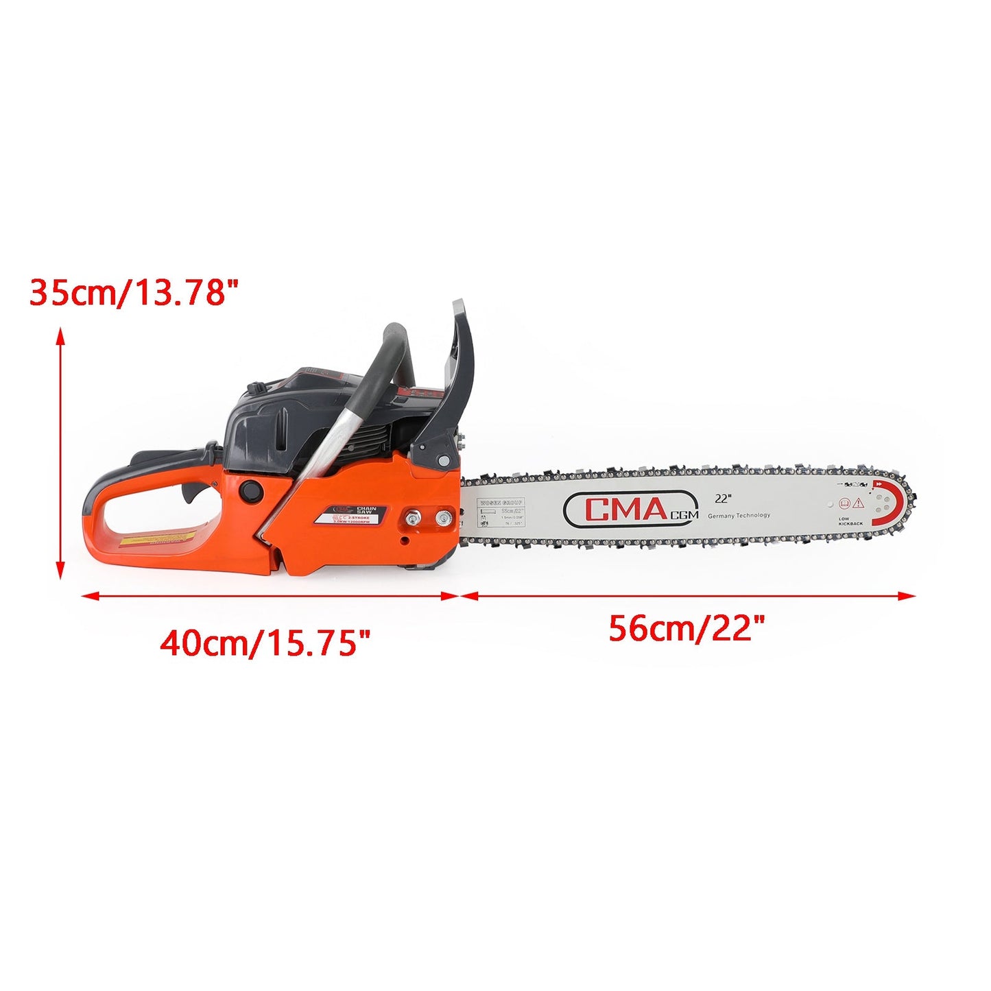 22 inches 68CC Gasoline Chainsaw Cutting Wood Gas Sawing Aluminum Crankcase Chain Saw