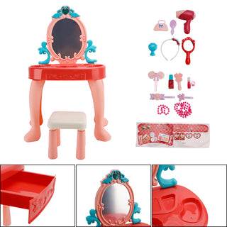 Toddler Makeup Table with Mirror and Chair Kids Vanity Set with Blowdryer for 3+