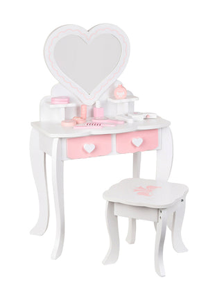 Kid Vanity Table Stool Set  Dressing Mirror Pink/White