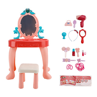Toddler Makeup Table with Mirror and Chair Kids Vanity Set with Blowdryer for 3+