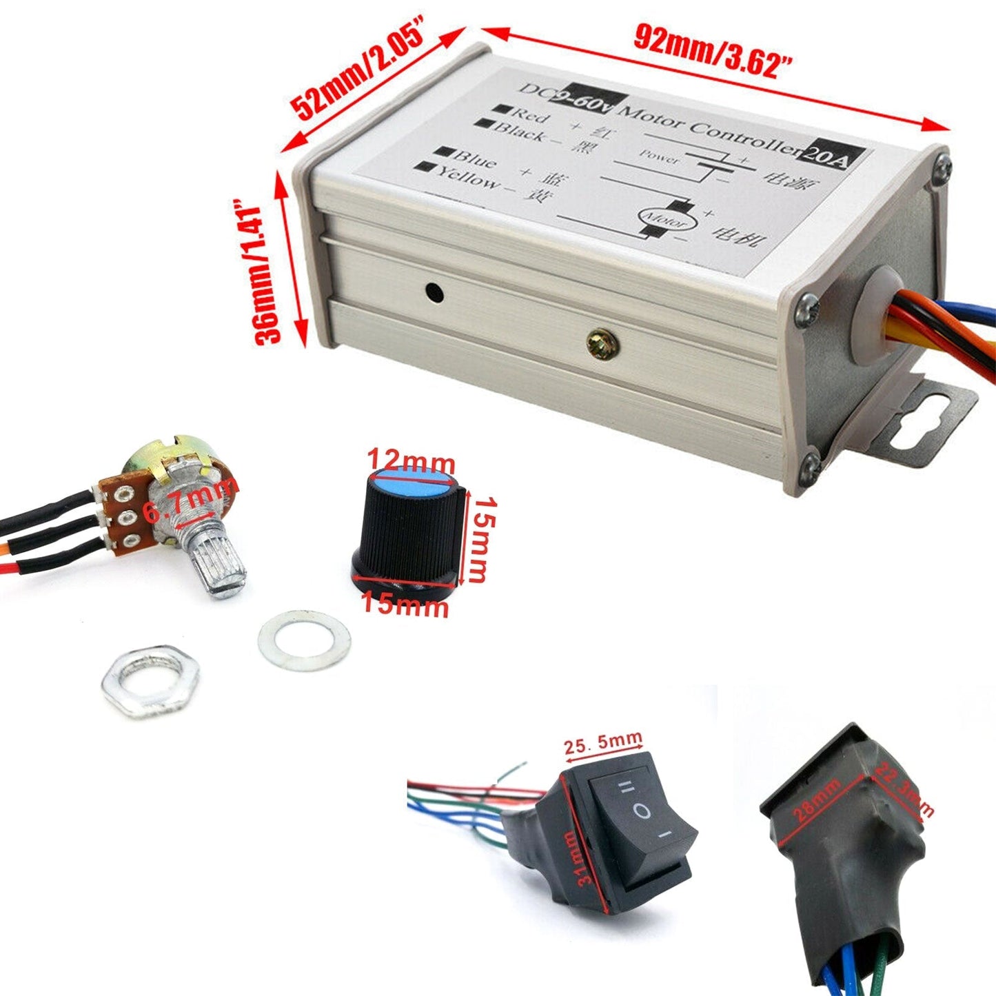 DC 9V-60V 20A PWM Motor Stepless Variable Speed Control Controller Switch Generic