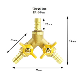 3 Way Shut Off Ball Valve 3/8" ID Hose Barb 2 Switch Brass Y Shaped Valve